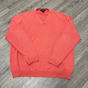 Brooks Brothers Mens XL Pima Cotton V-Neck Sweater Coral Orange Ribbed Trim
